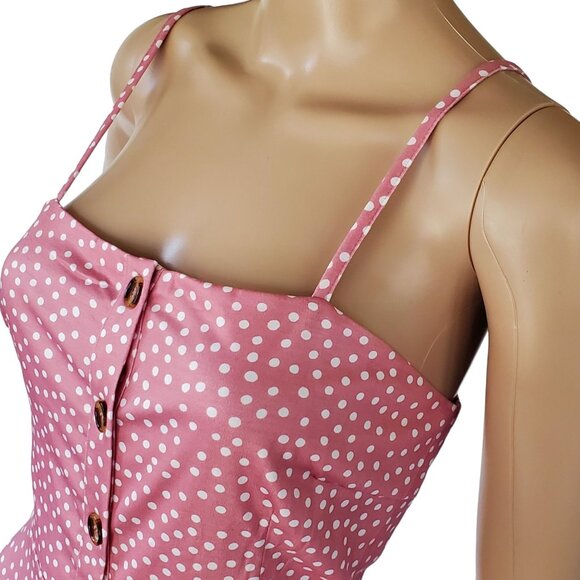 Pink Polka Dot Midi Sundress Women's M Button Front Spaghetti Straps NWT - Picture 10 of 12